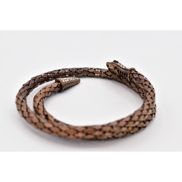 Vintage Snake Armband Armlet Wrap Bracelet Brown Mesh Rhinestone Head Coil BinO - Picture 7 of 12